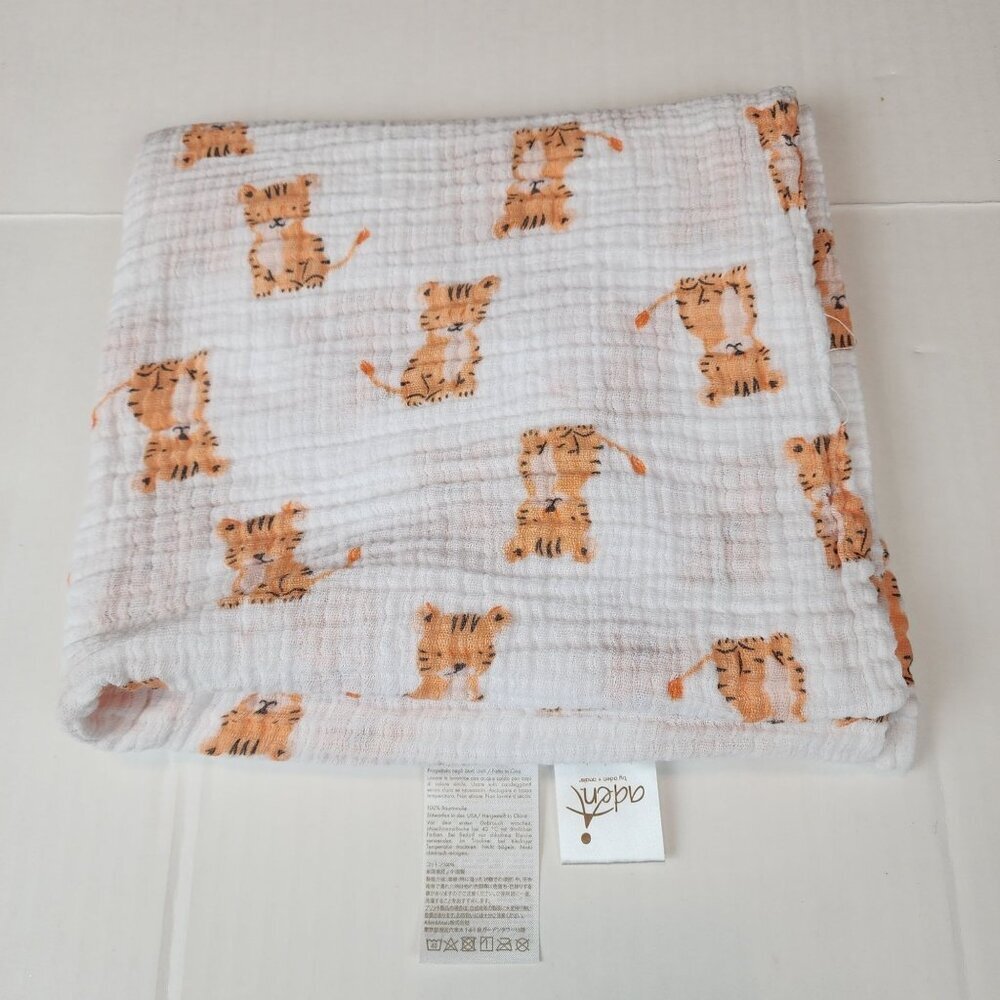 Aden by Aden +Anais baby blanket swaddle muslin cotton orange tiger pattern